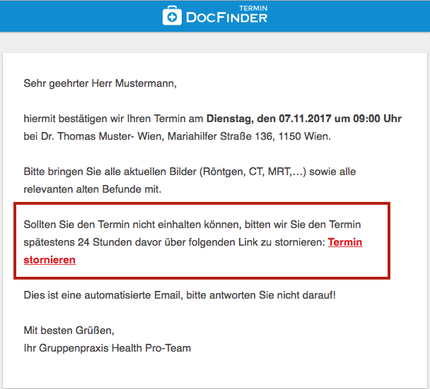 Bestätigungsmail nach Online-Buchung
